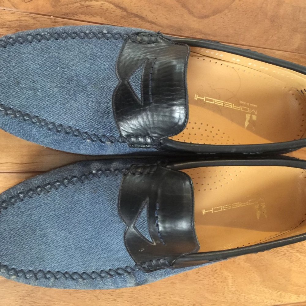 moreshi denim leather shoes